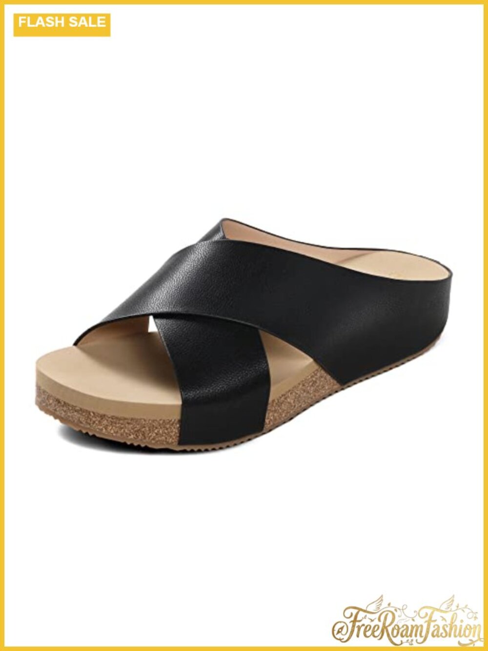 DREAM PAIRS Women's Slide Sandals Slip On Faux Leather Cork Insole